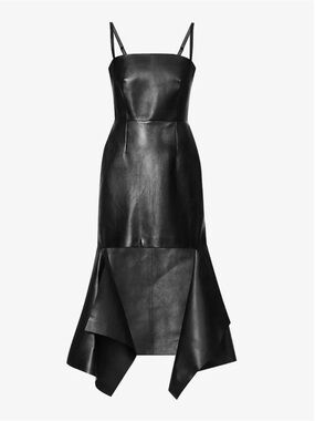 Alexander McQueen slashed leather high low black dress NWT IT 42 US 6
